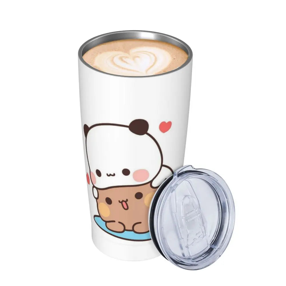 Bubu Dudu Panda stainless steel tumbler, close-up on design.