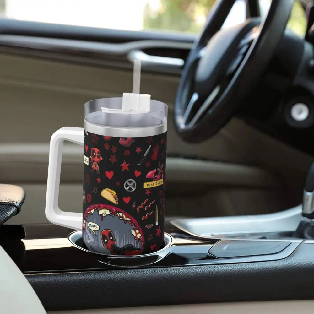 Deadpool Stainless Steel Tumbler with Straw & Lid | Insulated Travel Mug | Hot & Cold Drinks