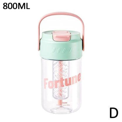 Eco-conscious pink water bottle, 600ml, includes straw, secure lid, and a practical carrying handle.