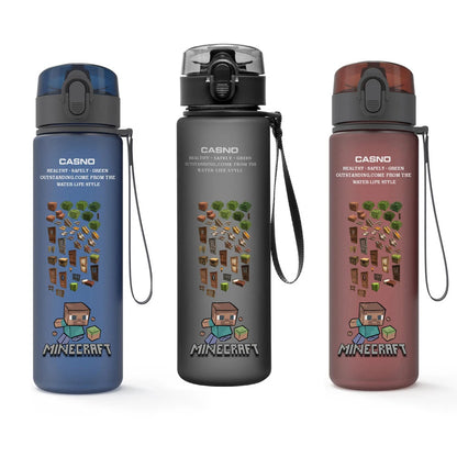 MINISO Minecraft water bottle, side view showing 560ML capacity.