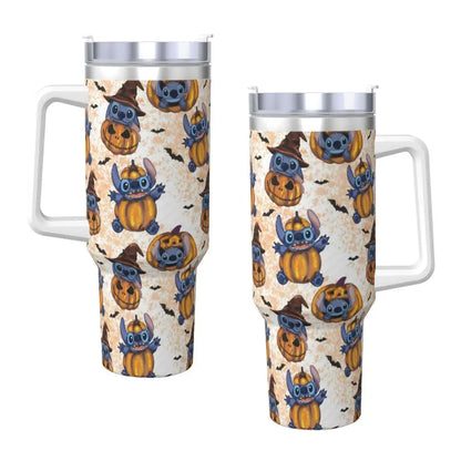 40oz Stitch Stainless Steel Tumbler with Straw & Lid - Cute Cartoon Anime Halloween Insulated Water Bottle Cup