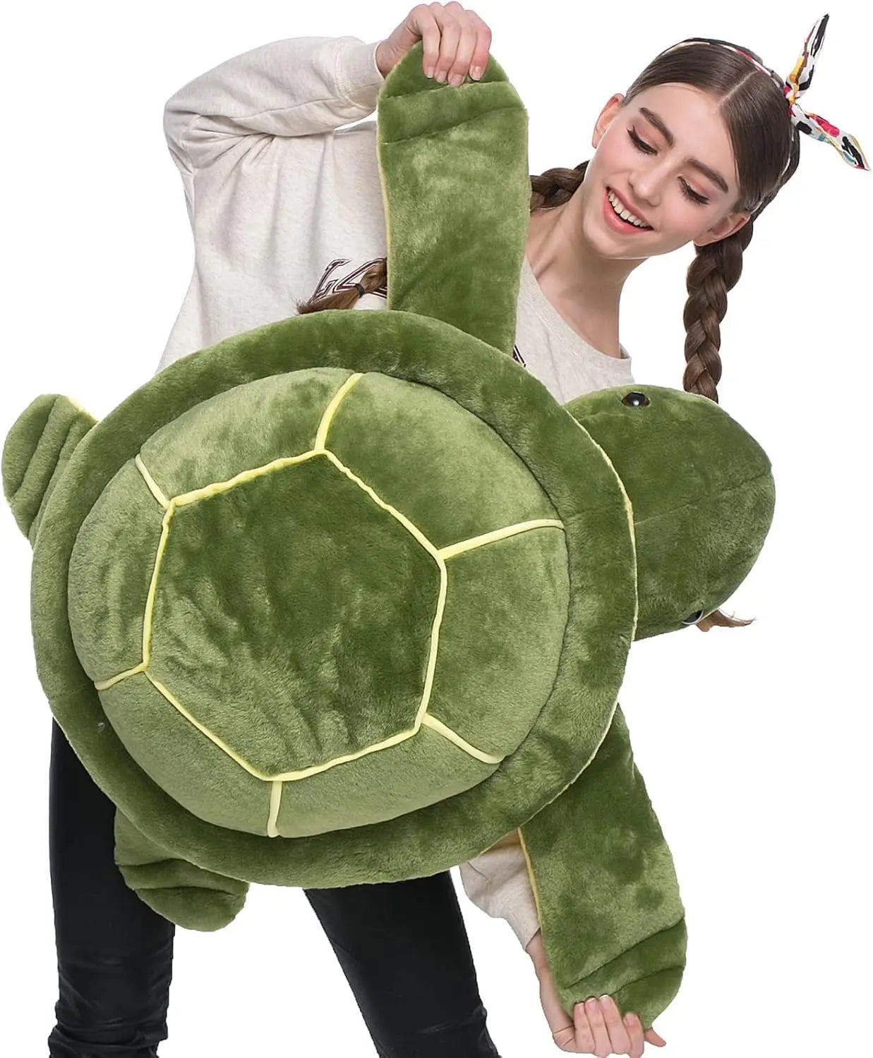 Large cuddly sea turtle stuffed animal, green, detailed shell pattern