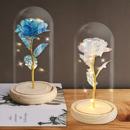 Preserved rose in glass dome with LED fairy lights, romantic gift.