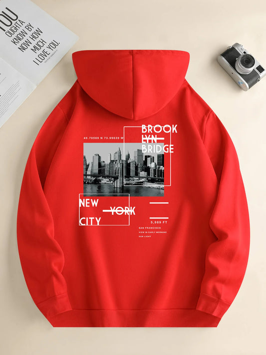 Stylish men's hoodie with a unique city print design, perfect for casual wear and a great Valentine's Day gift.