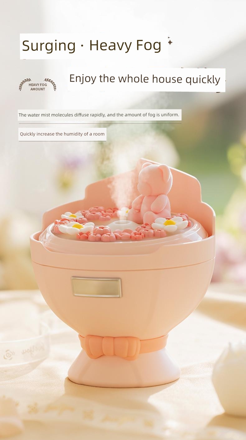 Detailed view of the Bouquet Humidifier's unique floral design in a calming office environment.