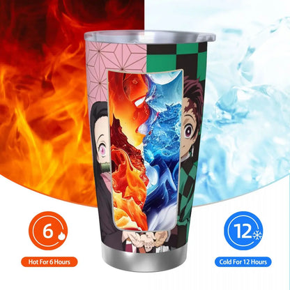 Tanjiro & Nezuko Demon Slayer Tumbler in Action: Keeping Drinks Ice Cold (Emphasizes a benefit/use case, good for a lifestyle image)