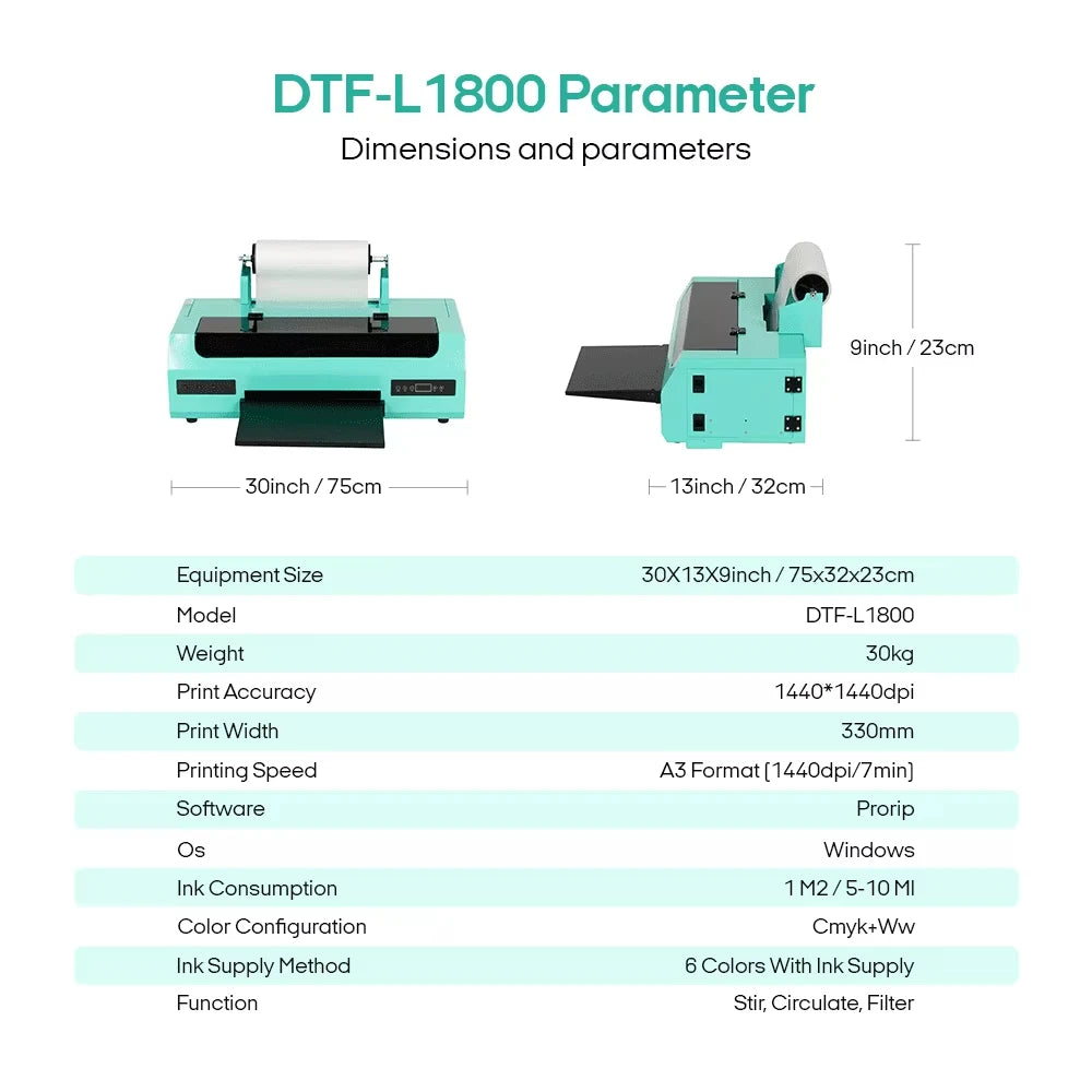 Procolored L1800 DTF Printer - Cyan Ink Cartridge: Close-up of cyan ink cartridge for vibrant DTF prints on dark fabrics.