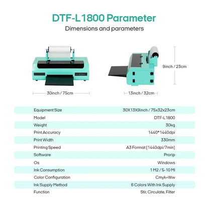 Procolored L1800 DTF Printer - Cyan Ink Cartridge: Close-up of cyan ink cartridge for vibrant DTF prints on dark fabrics.