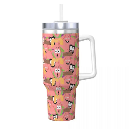 Stanley Tumbler 3D Funny Anime Stainless Steel Spongebob Cartoon Thermal Cup with Straw and Lid, Large Mug, Cold Drink Water Bottle, Owala Tumbler