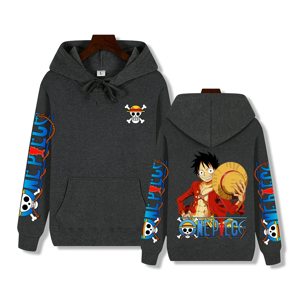 Luffy Print Hoodie - Front View Detailed