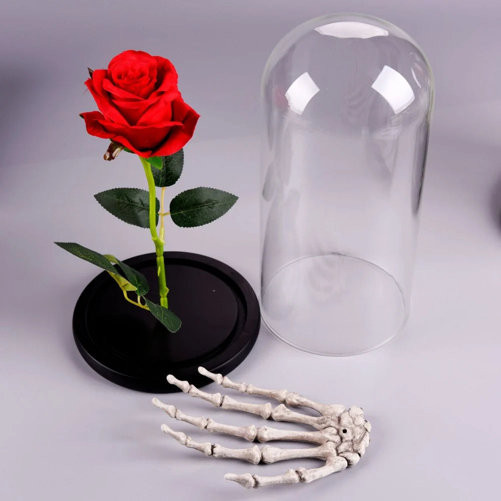 Valentine's Day gift, eternal rose under glass, illuminated by LED lights