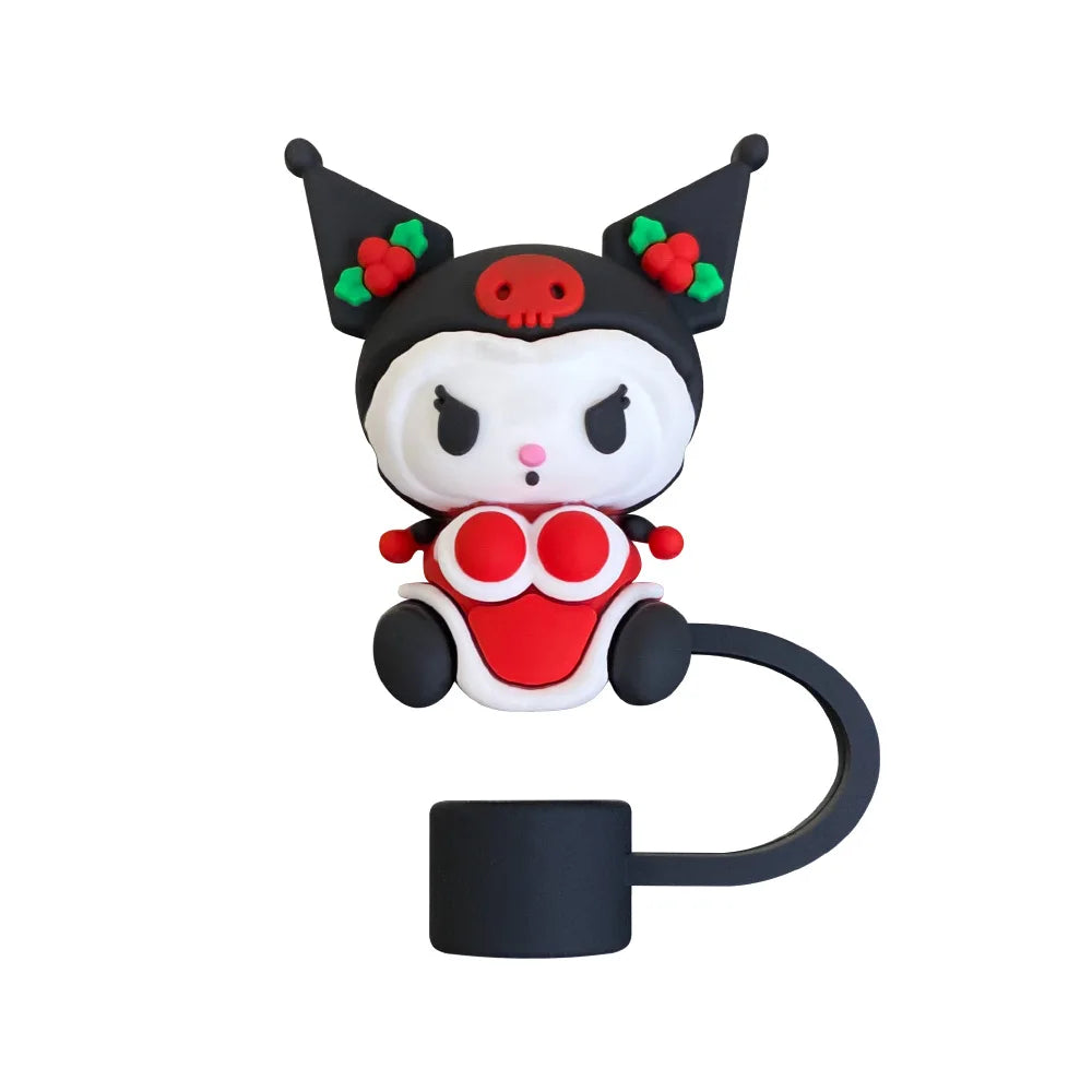 Christmas Hello Kitty straw decoration, cute red Santa outfit, compatible with 10mm straws