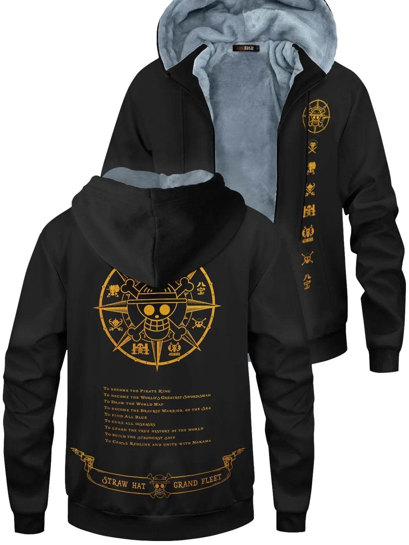 Anime Pirate King Hooded Sweatshirt - Zipper & Hood Detail