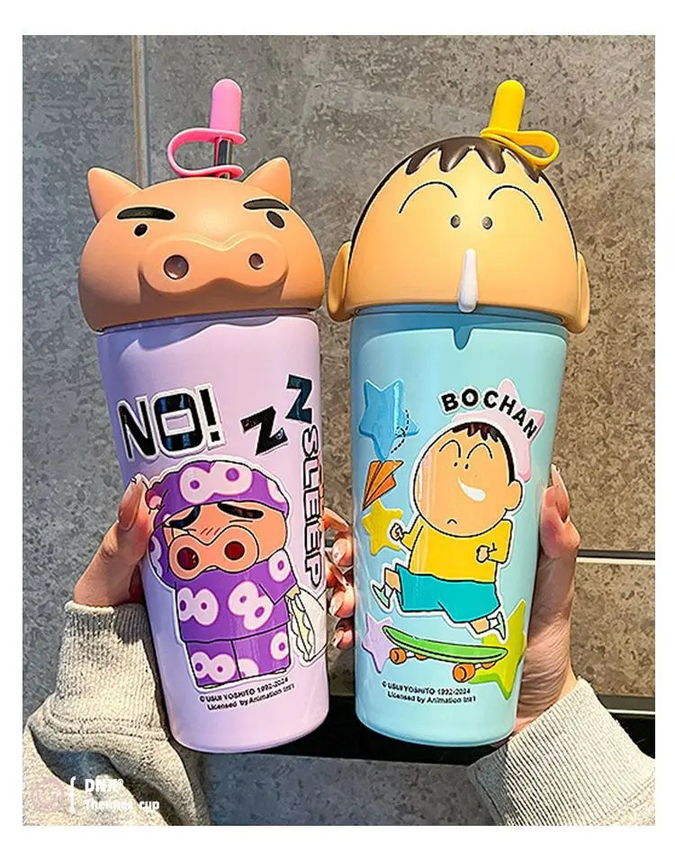 Stanley Tumbler Style Anime Crayon Shin-chan Vacuum Insulated Cup, 600ml Straw Mug, Kawaii Kids Flask Water Bottle, Gift Idea - Owala Tumbler Inspired