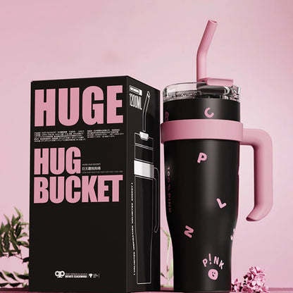 1200ml Large Capacity Thermos Cup 40oz Car Handle Car Cup Cold Insulated Straw Cup Couple Gift Water Cup