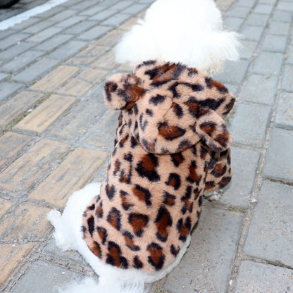 Winter Plush Pet Dog Clothes Leopard Print Pet Hoodies Warm Coat Puppy Jacket French Bulldog Dog Clothing For Small Medium Dogs