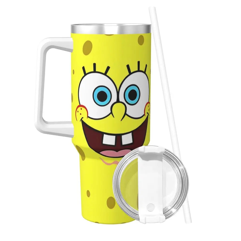 Stanley Tumbler 3D Funny Anime Stainless Steel Spongebob Cartoon Thermal Cup with Straw and Lid, Large Mug, Cold Drink Water Bottle, Owala Tumbler