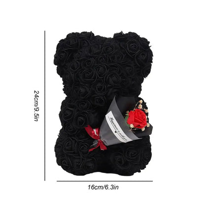 Red rose bear, close-up on foam roses, Valentine's Day gift idea