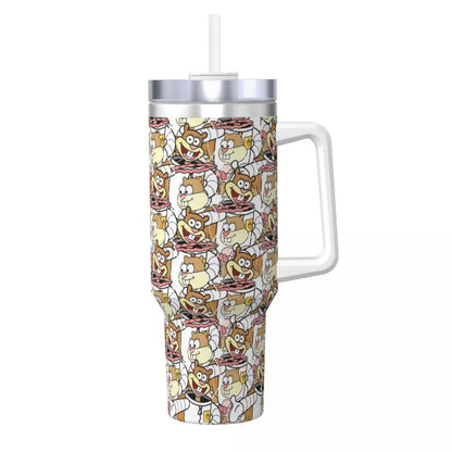 Stanley Tumbler 3D Funny Anime Stainless Steel Spongebob Cartoon Thermal Cup with Straw and Lid, Large Mug, Cold Drink Water Bottle, Owala Tumbler