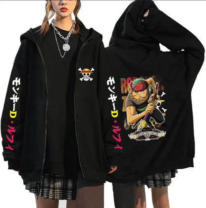 One Piece Anime Hoodie Back Detail. (Highlights the back view, a specific perspective.)