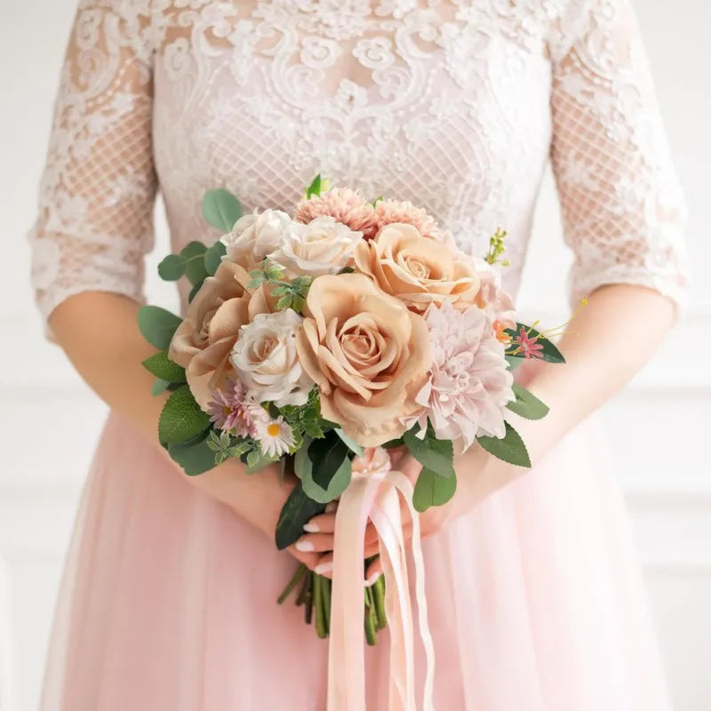 Pink and white silk flower arrangement in a luxury gift box for special occasions.