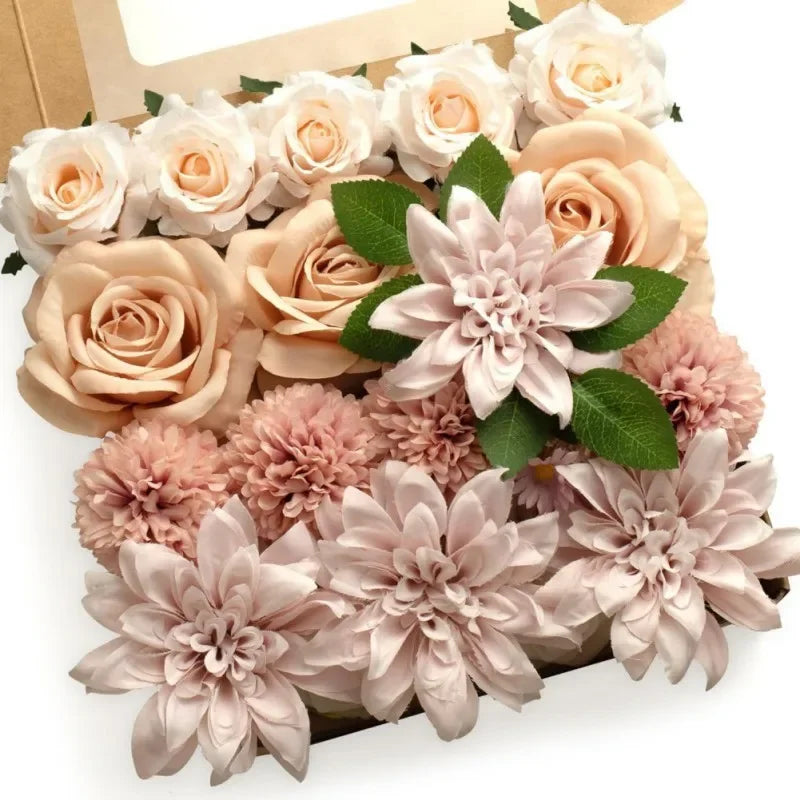 Pink and white silk flower arrangement in a luxury gift box for special occasions.