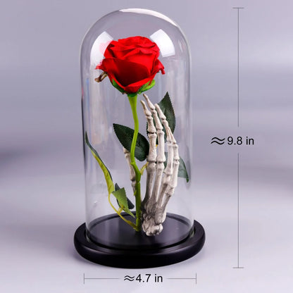 LED lit eternal rose in a glass dome, side view, ideal Valentine's present