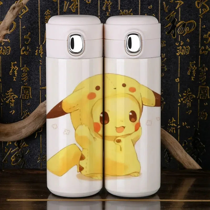 Pikachu Stainless Steel Bottle - Lid detail, secure locking mechanism, Pokemon branding.