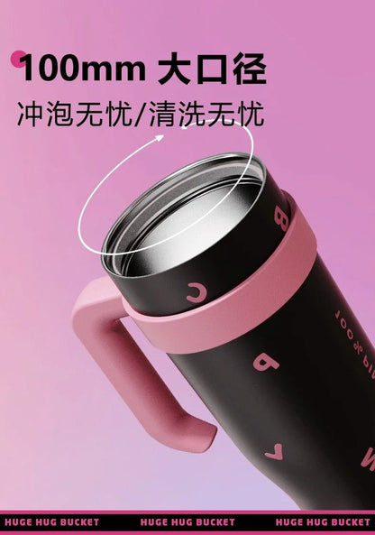 1200ml Large Capacity Thermos Cup 40oz Car Handle Car Cup Cold Insulated Straw Cup Couple Gift Water Cup