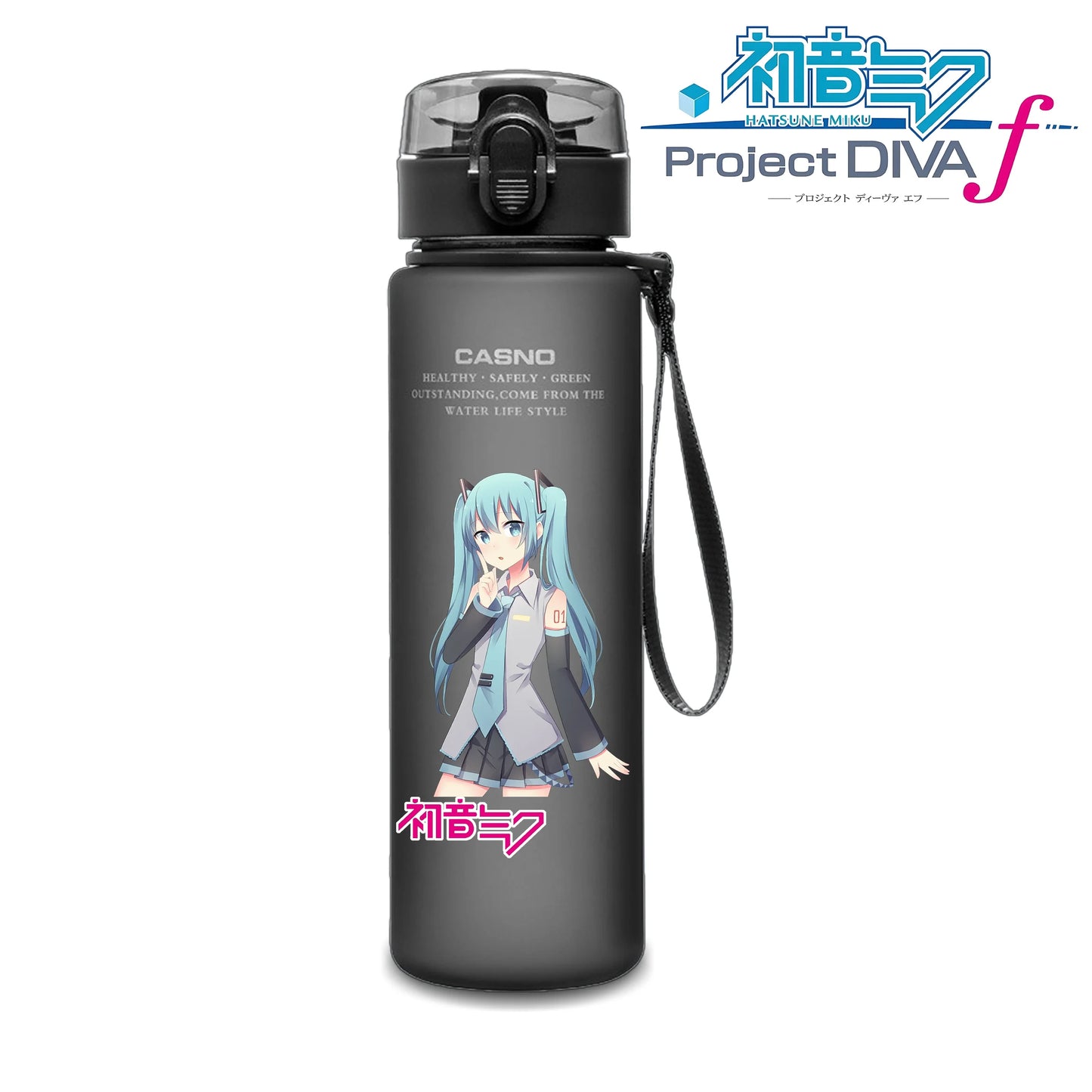 Hot selling Miniso Hatsune Miku cartoon anime large capacity portable plastic sports water bottle cute water bottle beautiful