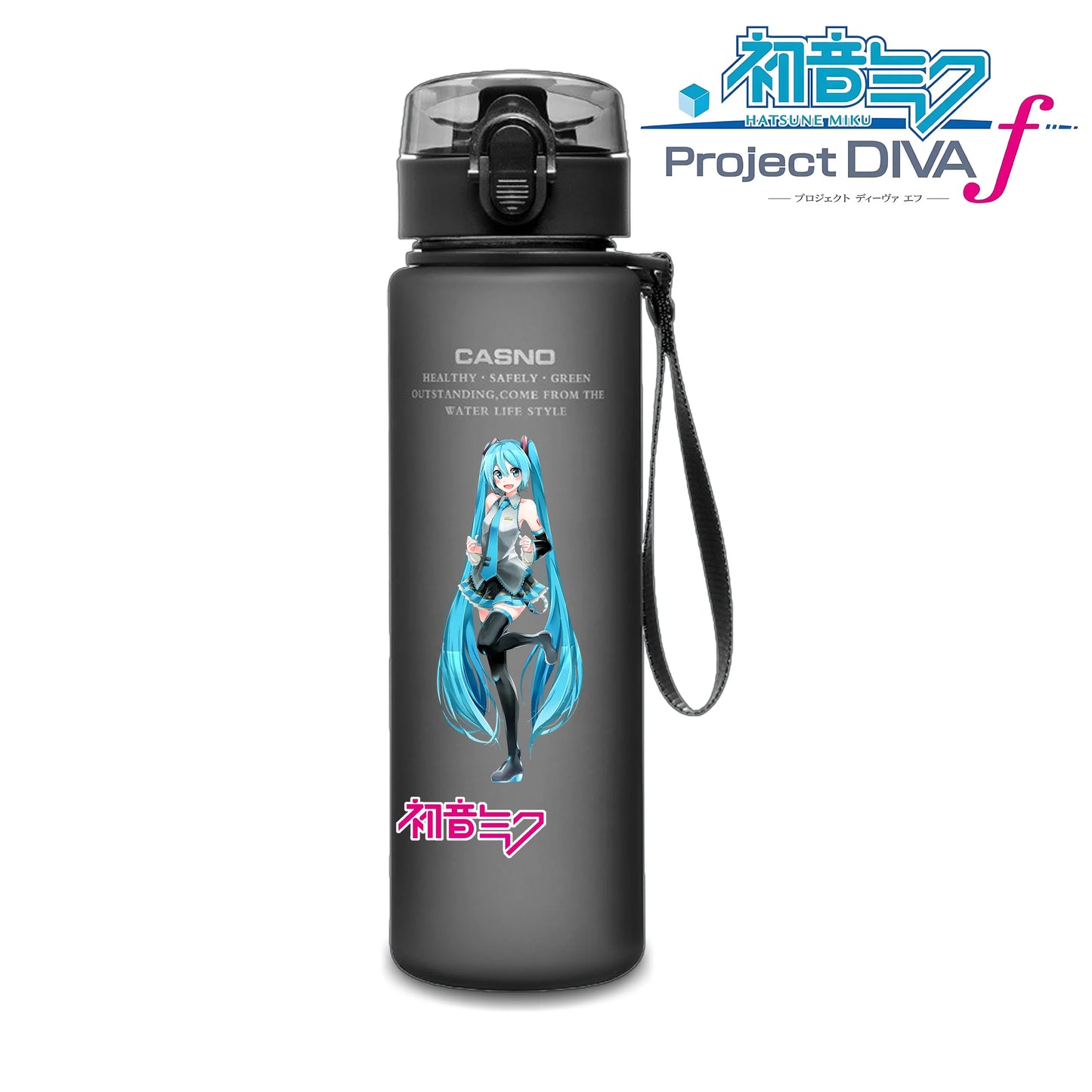 Hot selling Miniso Hatsune Miku cartoon anime large capacity portable plastic sports water bottle cute water bottle beautiful