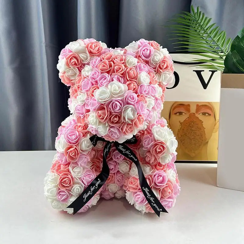 Pink Rose Bear 25cm - Romantic Gift