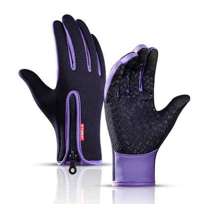 Water-resistant black winter gloves, outdoor use.