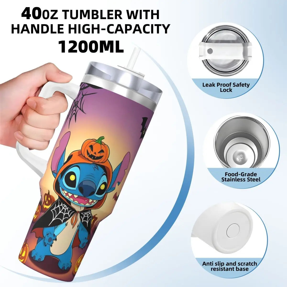 Here are 5 ALT text variations for child product images, assuming the parent product is a Stitch Tumbler: