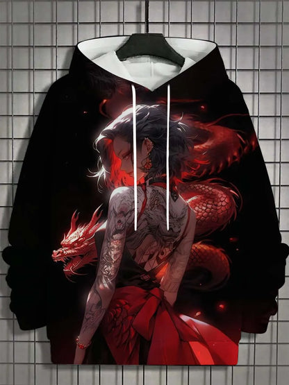 Men's 3D "Bad Girl Tattoo" Hoodie, Front View, Autumn Style