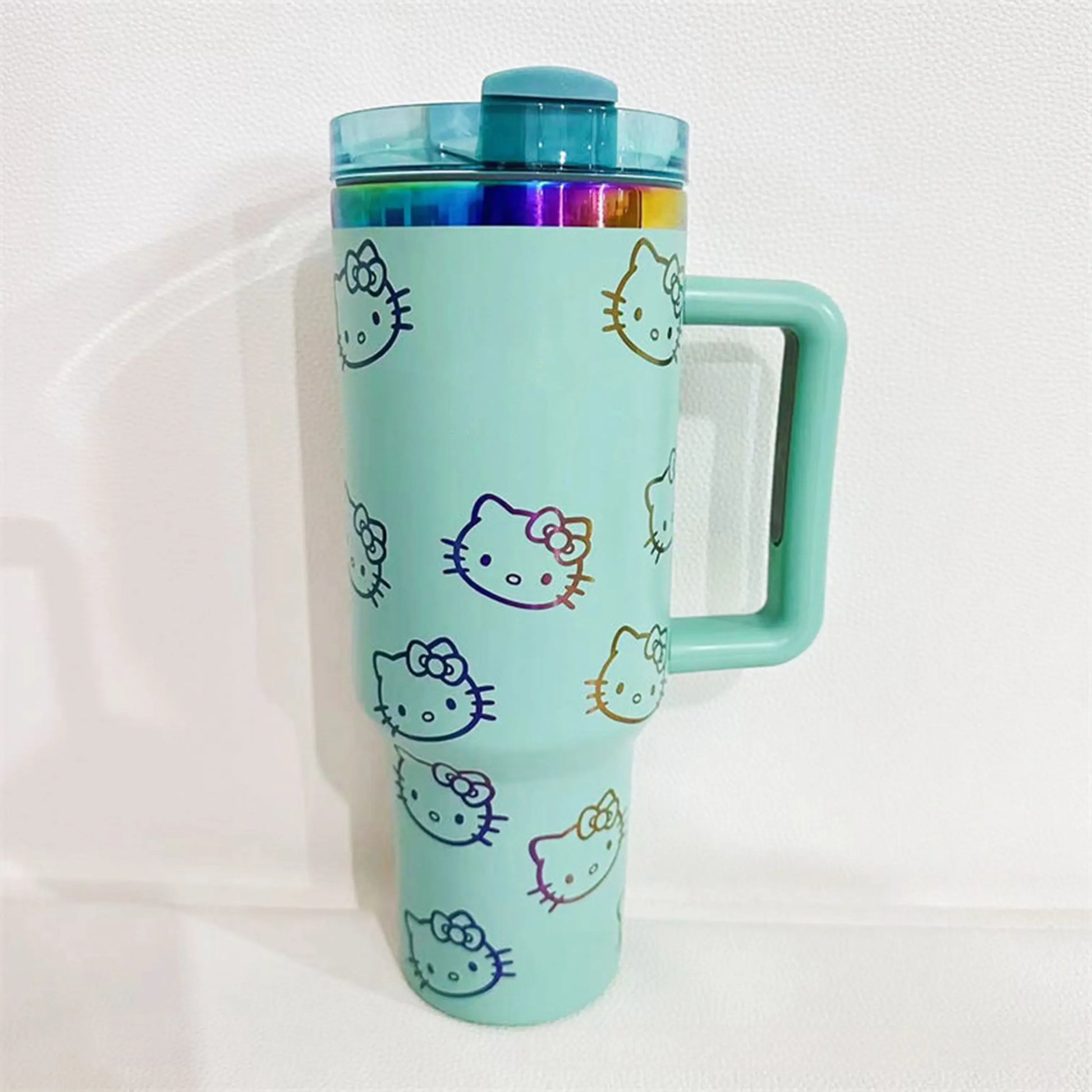 40oz Insulated Tumbler with Hello Kitty Christmas 2024 print, side view.