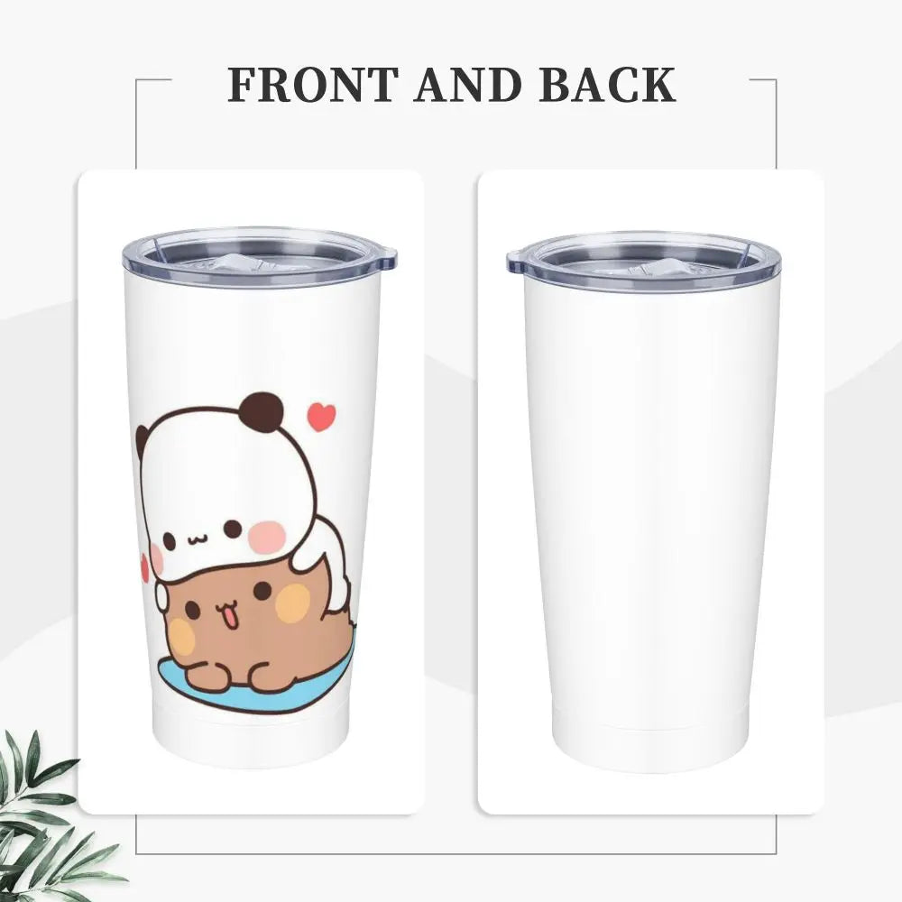 Stainless steel tumbler with Bubu Dudu Panda, straw included.