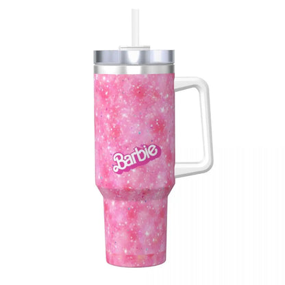 Pink Barbie 40 oz Tumbler, MINISO, Stainless Steel, Insulated, Handle, Straw Included