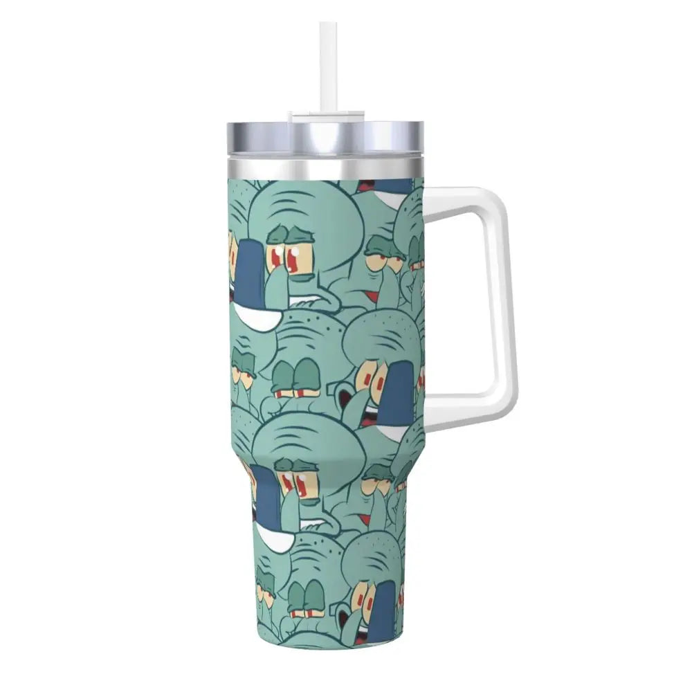 Stanley Tumbler 3D Funny Anime Stainless Steel Spongebob Cartoon Thermal Cup with Straw and Lid, Large Mug, Cold Drink Water Bottle, Owala Tumbler