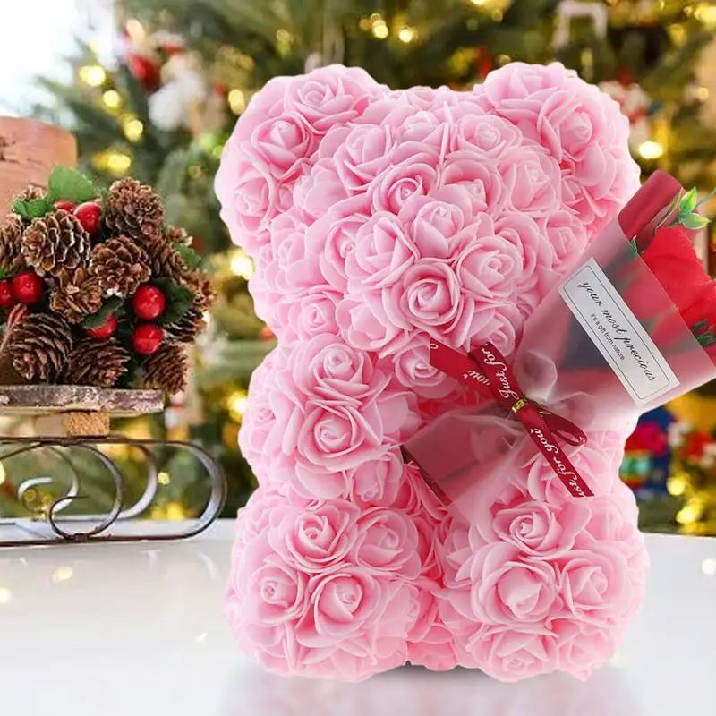 Top view, red rose bear in gift box, Valentine's Day present idea