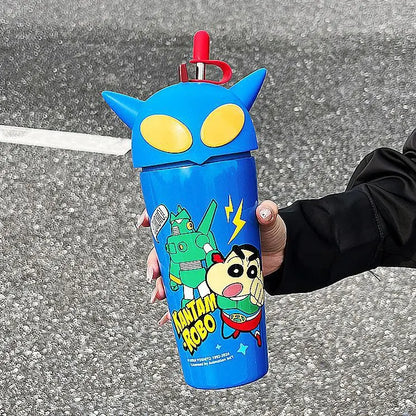 Stanley Tumbler Style Anime Crayon Shin-chan Vacuum Insulated Cup, 600ml Straw Mug, Kawaii Kids Flask Water Bottle, Gift Idea - Owala Tumbler Inspired