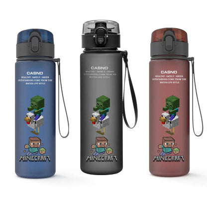 MINISO Minecraft water bottle, side view showing 560ML capacity.