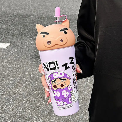 Stanley Tumbler Style Anime Crayon Shin-chan Vacuum Insulated Cup, 600ml Straw Mug, Kawaii Kids Flask Water Bottle, Gift Idea - Owala Tumbler Inspired