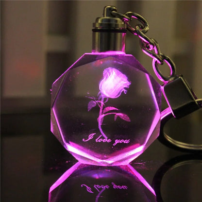 Personalized 3D Crystal Keychain, Heart, Light-Up, Valentine's Day