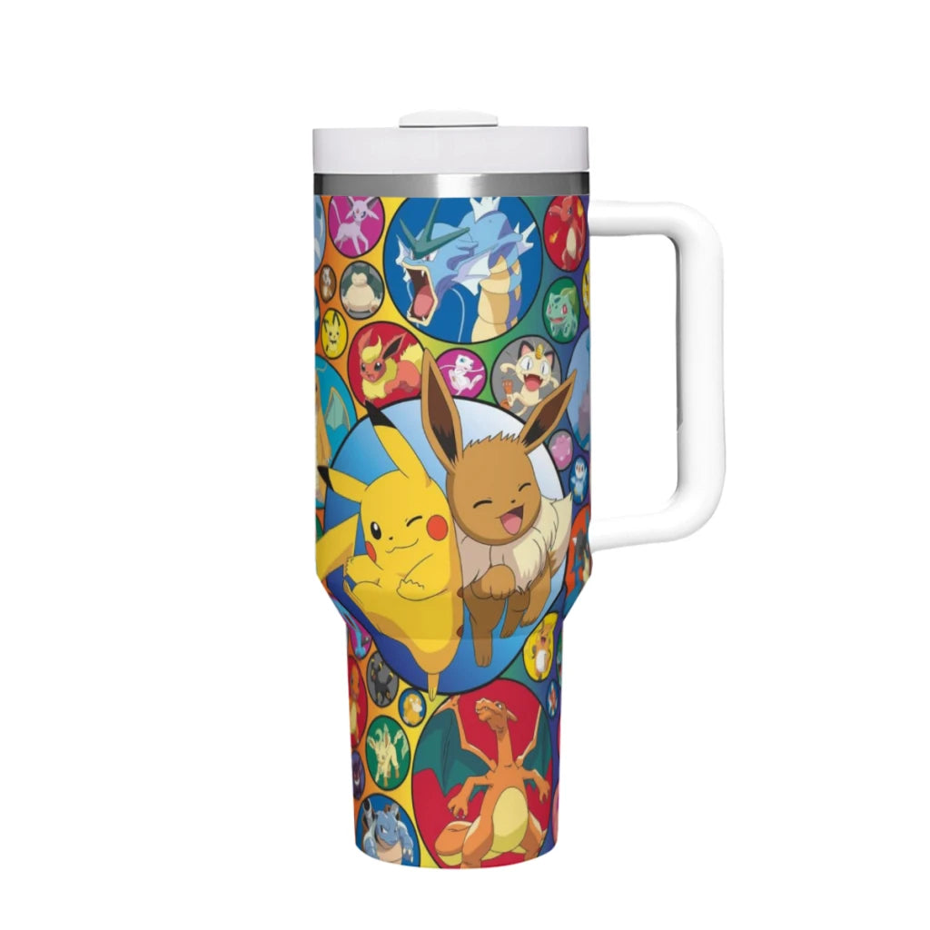 MINISO Pokemon 40oz Tumbler, stainless steel with handle and straw, featuring [describe the design in the image].