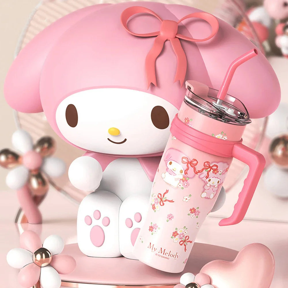 Sanrio Water Bottle 1200ml, Cute Hello Kitty Kuromi Cinnamoroll Melody Stainless Steel Insulated Tumbler with Straw, Gift Idea, Stanley Tumbler Style