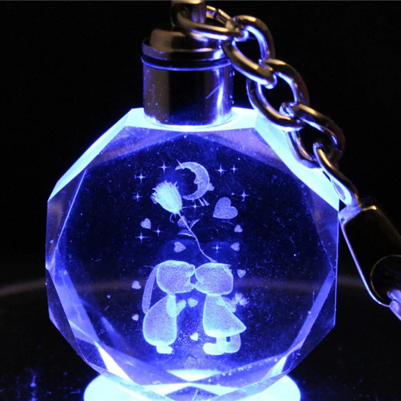 Valentine's Day Gift, 3D Crystal Keychain, Glowing Heart Design