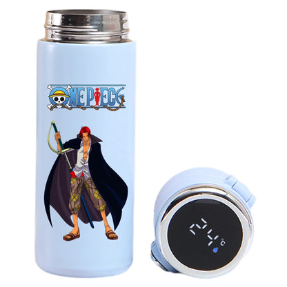 Smart thermos cup: One Piece Luffy, Uta, Yamato art, temperature indicator.