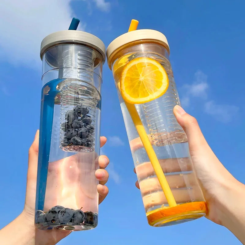 700ml Plastic Water Bottle with Straw and Tea Infuser in [Color] - Ideal for Sports and Travel