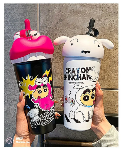 Stanley Tumbler Style Anime Crayon Shin-chan Vacuum Insulated Cup, 600ml Straw Mug, Kawaii Kids Flask Water Bottle, Gift Idea - Owala Tumbler Inspired